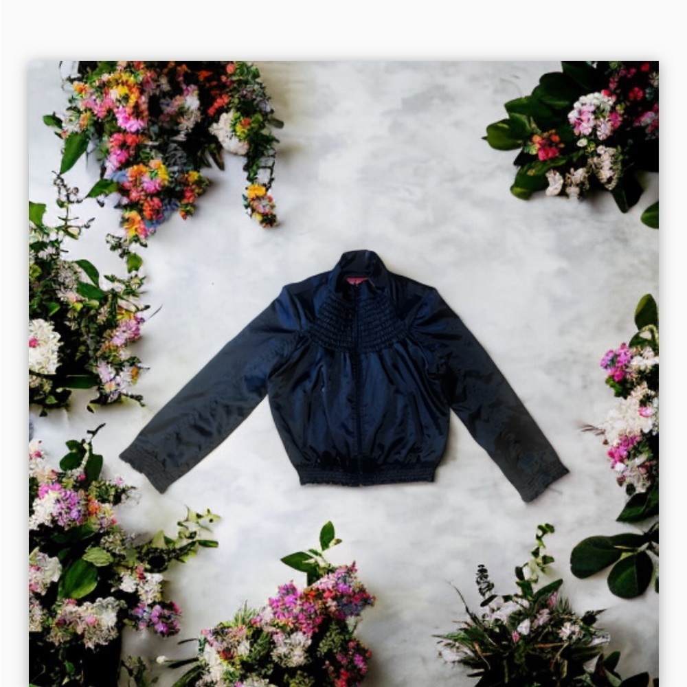 GORGEOUS VTG Satin Bomber Jacket-Shirring Detail Neckline--SzXs-S EUC -🖤 - Picture 10 of 16